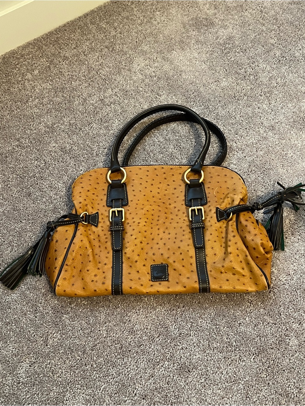 Dooney & Bourke Mustard Brown Satchel with Black Trim